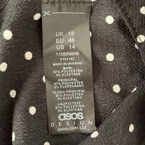 ASOS Curve  Long Sleeve Black and White Polka Dot Mini Dress, Size 14 - Picture 14 of 15